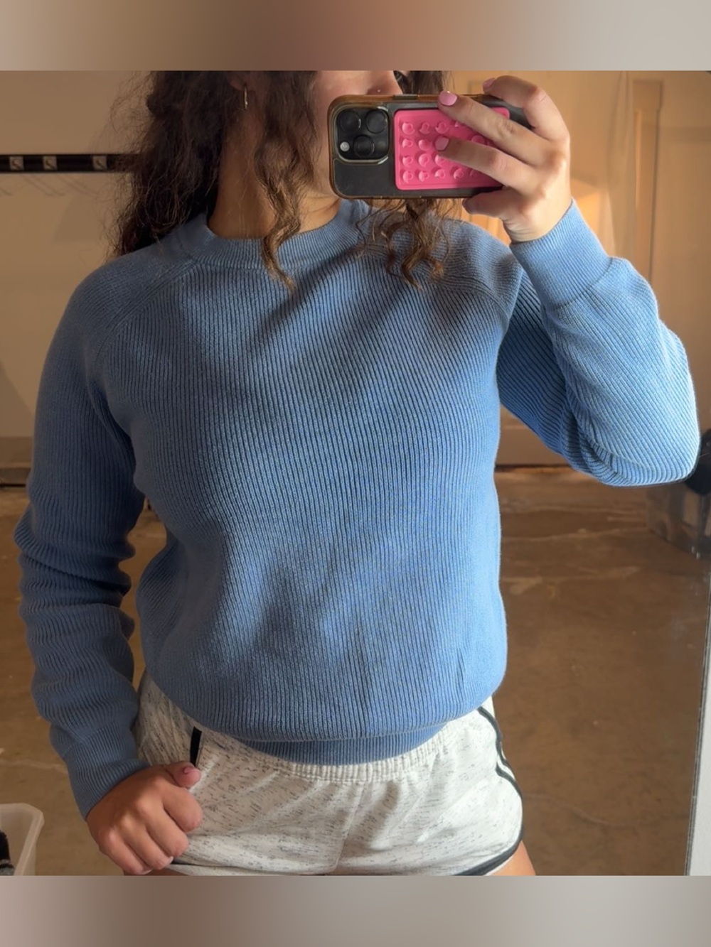 Zara Dusty Blue Ribbed Crewneck Sweater